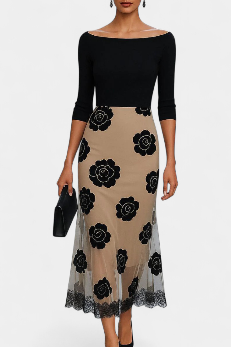 Lidia | Vestido Midi Elegancia Contrastada