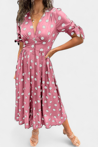 Lizzie | Vestido Midi de Lunares con Escote en V Profundo