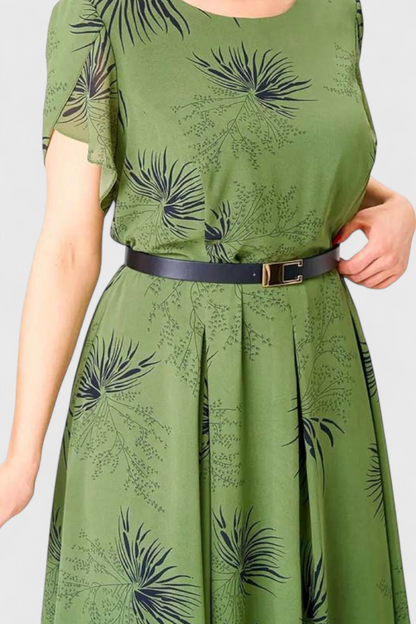 Lupita | Vestido Midi de Chiffon Verde con Corte en A