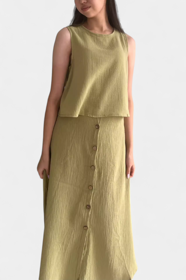 Naha | Conjunto de Algodón con Chaleco y Botones Frontales