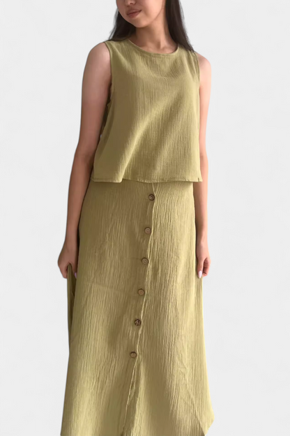 Naha | Conjunto de Algodón con Chaleco y Botones Frontales