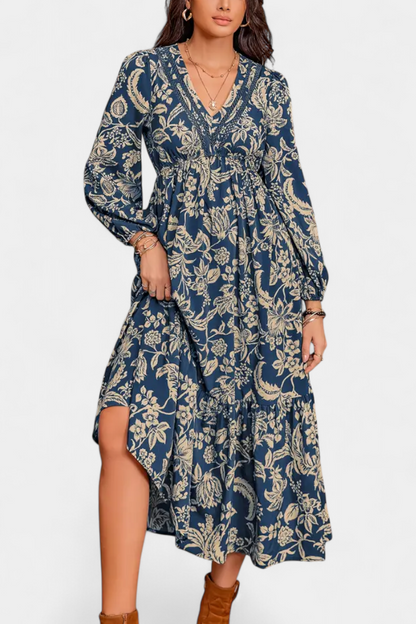 Lunetta | Vestido Maxi Bohemio con Estampado Floral y Mangas Farol