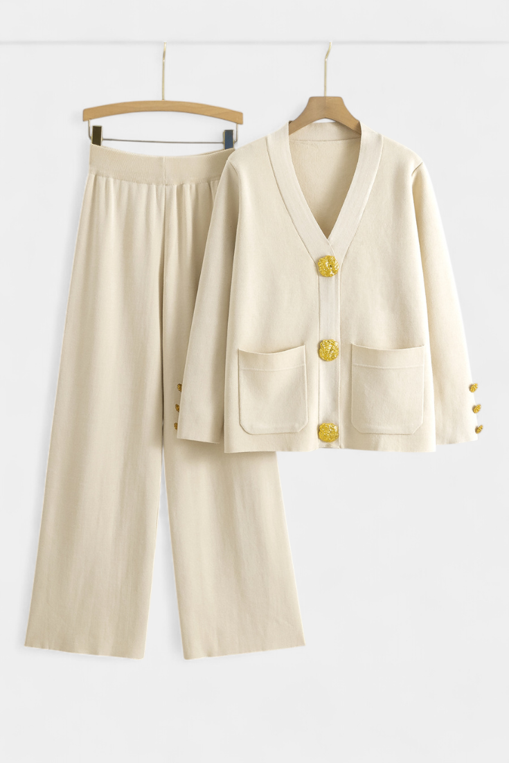 Aireen | Conjunto de Punto con Cárdigan y Pantalón de Pierna Ancha