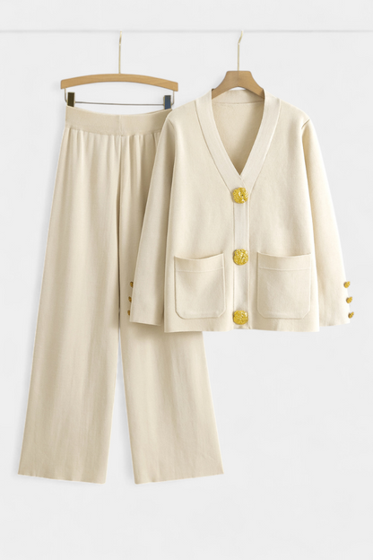 Aireen | Conjunto de Punto con Cárdigan y Pantalón de Pierna Ancha