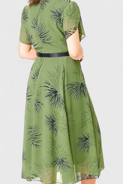 Lupita | Vestido Midi de Chiffon Verde con Corte en A