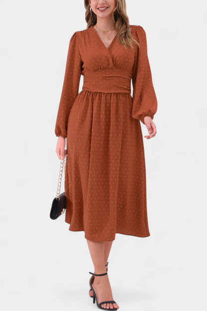 Faela | Vestido Midi de Oficina con Lunares Suizos