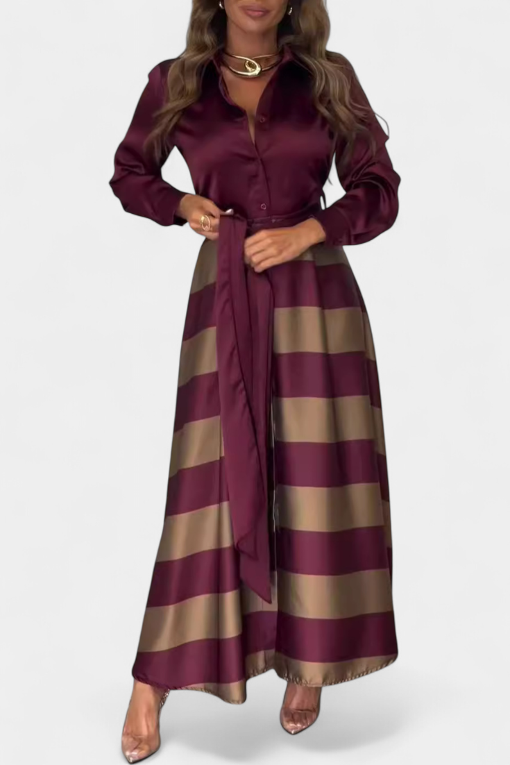 Nessia | Vestido Camisero Largo a Rayas con Cinturón