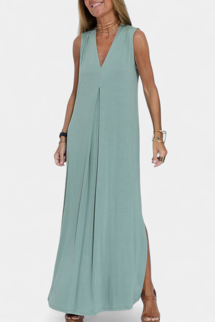Felisa | Vestido Maxi Sin Mangas en Color Liso y Silueta Elegante