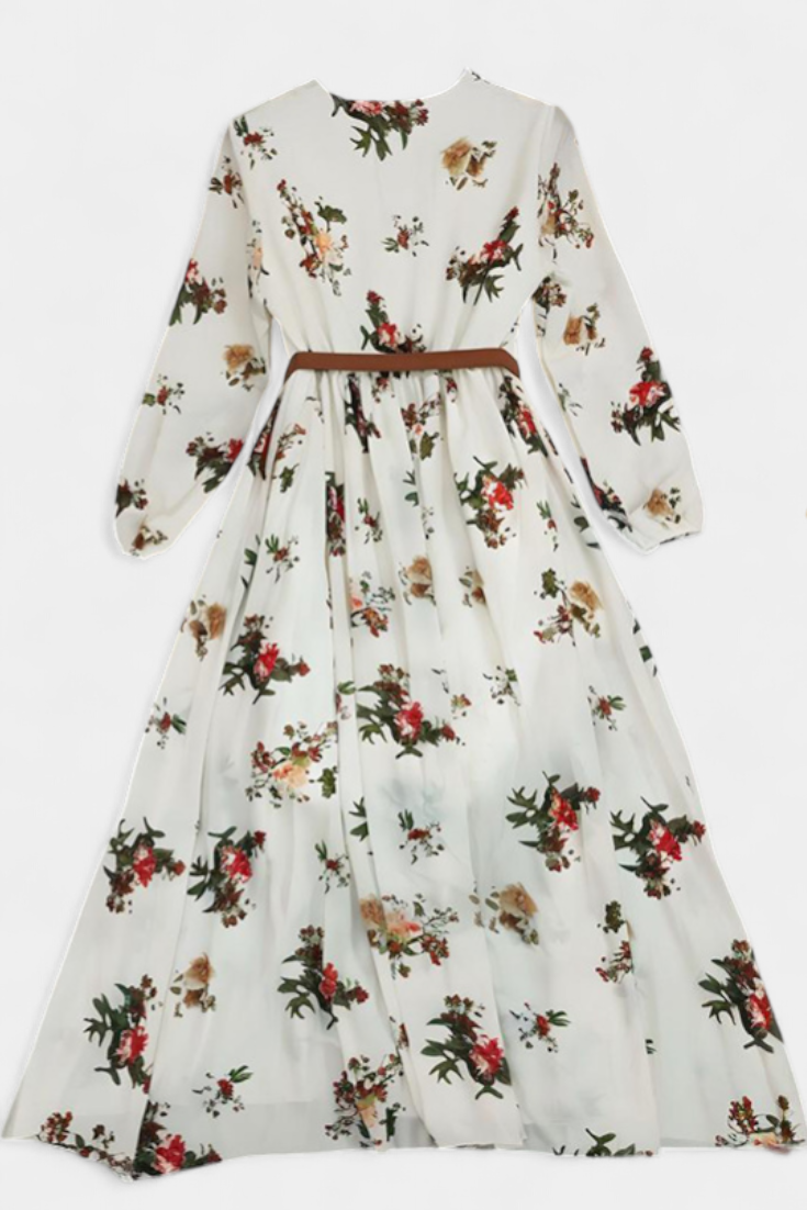 Amanda | Vestido Maxi Floral con Cuello en V y Mangas Largas