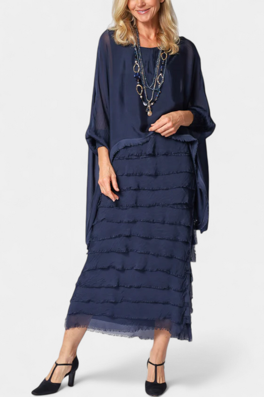 Rosaria | Vestido Midi con Volantes y Bordes Deshilachados