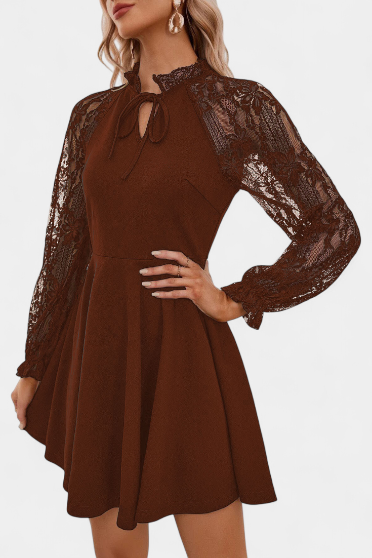 Jasella | Vestido Mini de Encaje Floral con Mangas Largas