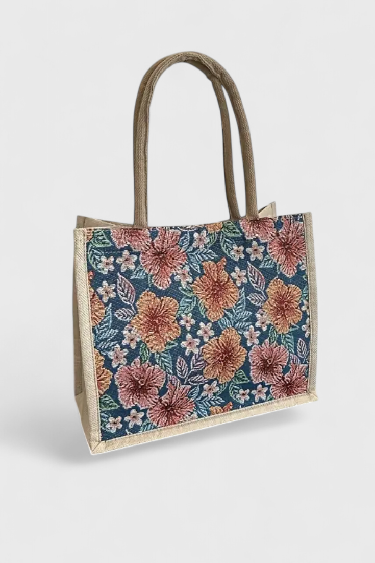 Taila | Bolsa de Yute con Estampado Floral y Diseño Ecológico