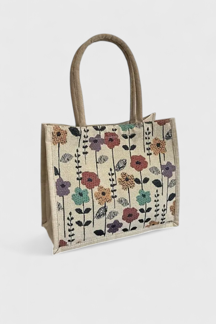 Taila | Bolsa de Yute con Estampado Floral y Diseño Ecológico