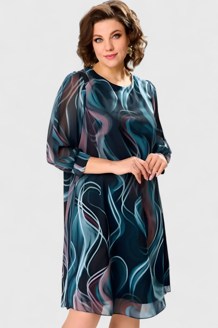 Almira | Vestido de Gasa con Estampado Ocean Whirl y Corte Fluido