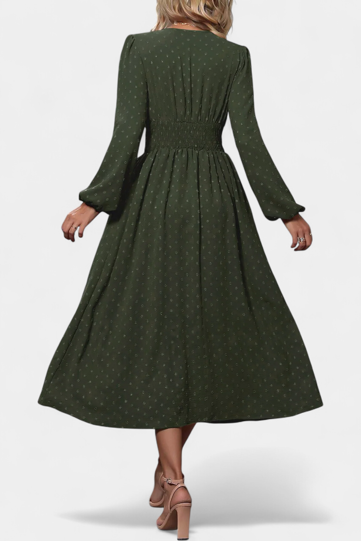 Faela | Vestido Midi de Oficina con Lunares Suizos