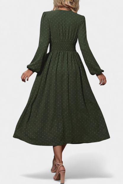 Faela | Vestido Midi de Oficina con Lunares Suizos