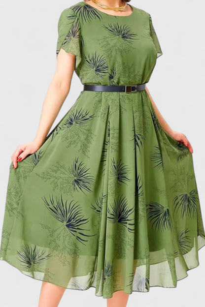 Lupita | Vestido Midi de Chiffon Verde con Corte en A