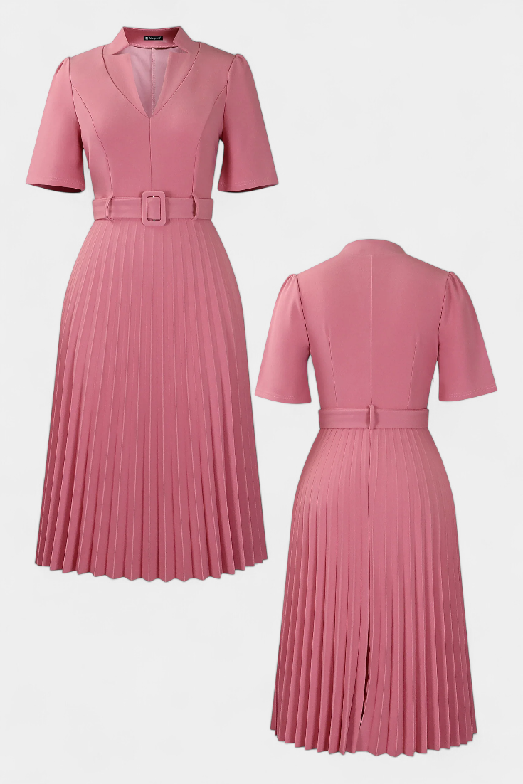 Seliora | Vestido Midi de Trabajo con Cinturón y Plisados