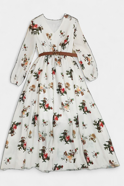 Amanda | Vestido Maxi Floral con Cuello en V y Mangas Largas