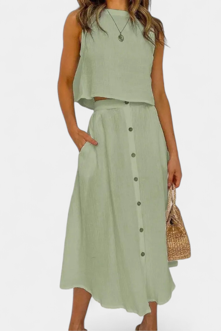 Naha | Conjunto de Algodón con Chaleco y Botones Frontales