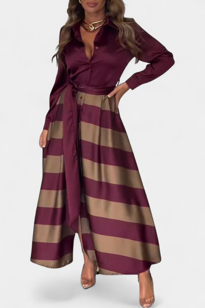 Nessia | Vestido Camisero Largo a Rayas con Cinturón