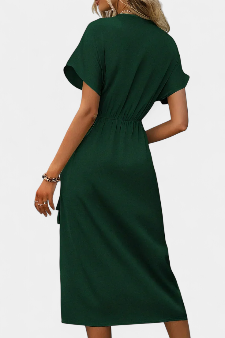 Begoña | Vestido Cruzado con Cinturón y Abertura Sutil