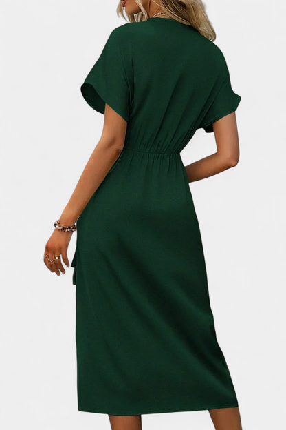 Begoña | Vestido Cruzado con Cinturón y Abertura Sutil