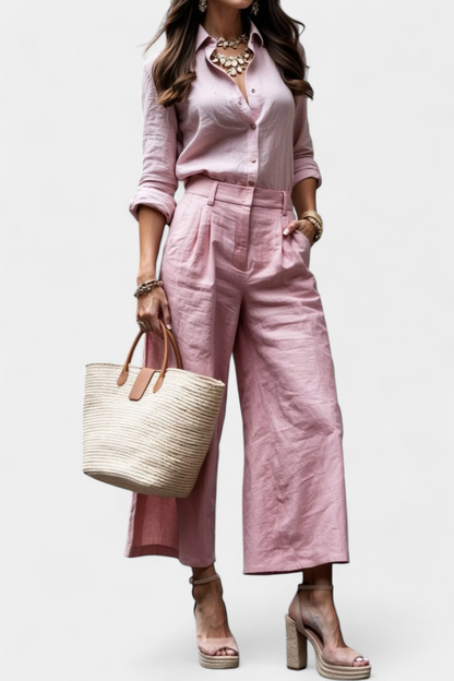 Sabina | Conjunto Rosa de Camisa Suelta y Pantalones Capri