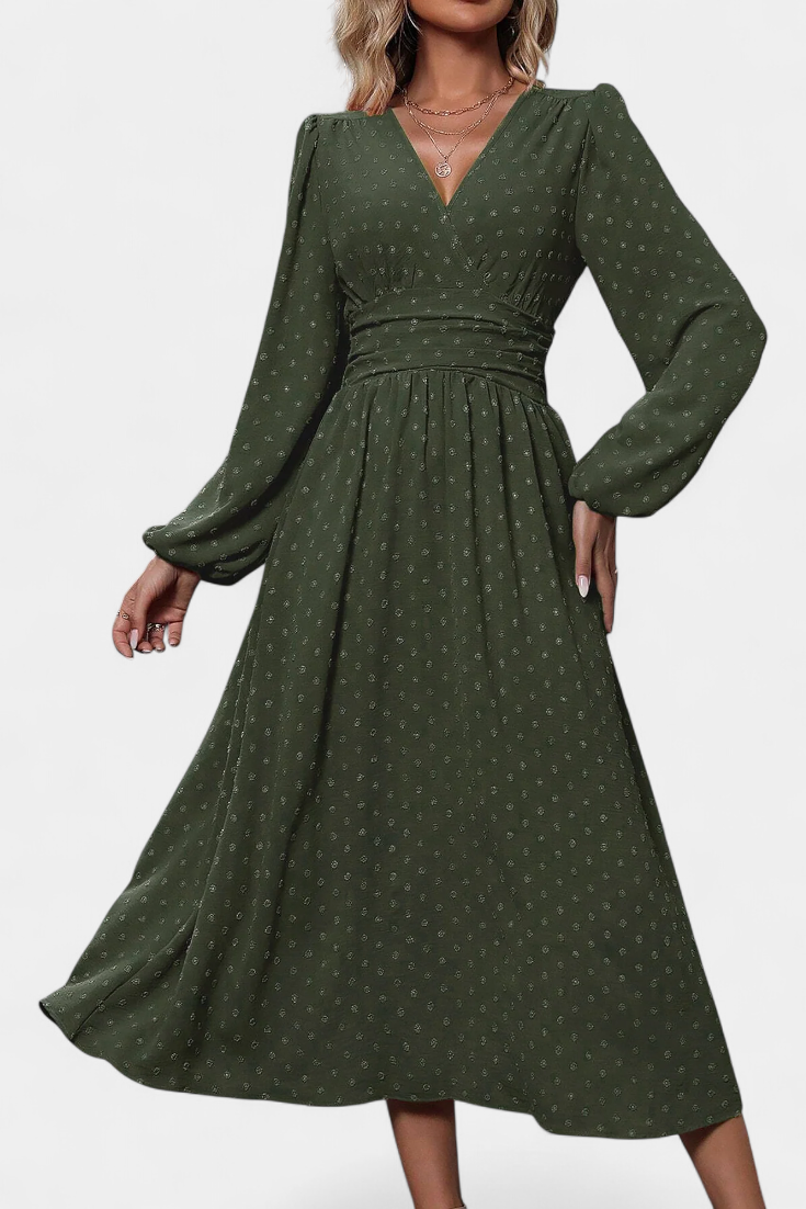 Faela | Vestido Midi de Oficina con Lunares Suizos