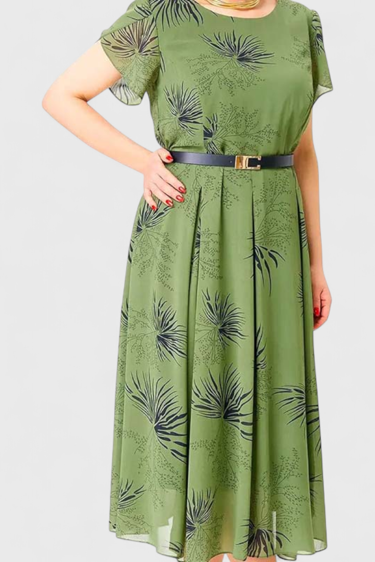 Lupita | Vestido Midi de Chiffon Verde con Corte en A