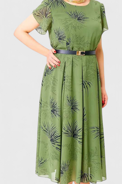 Lupita | Vestido Midi de Chiffon Verde con Corte en A