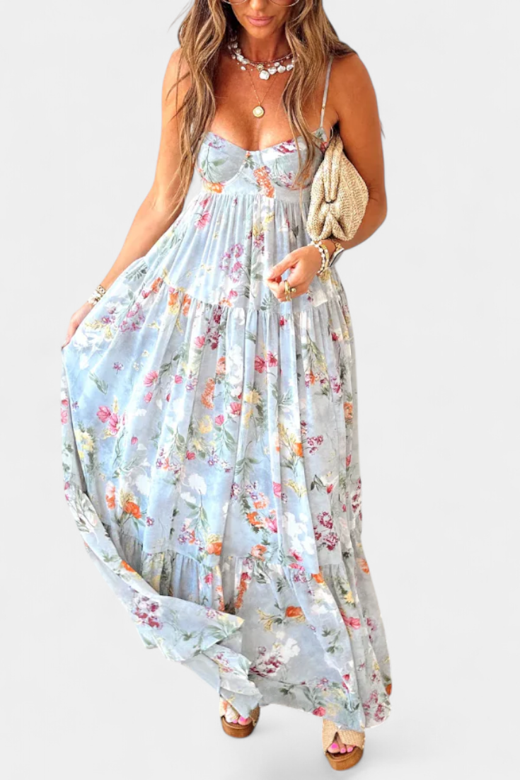 Neha | Vestido Floral con Espalda Abierta y Tirantes Finos