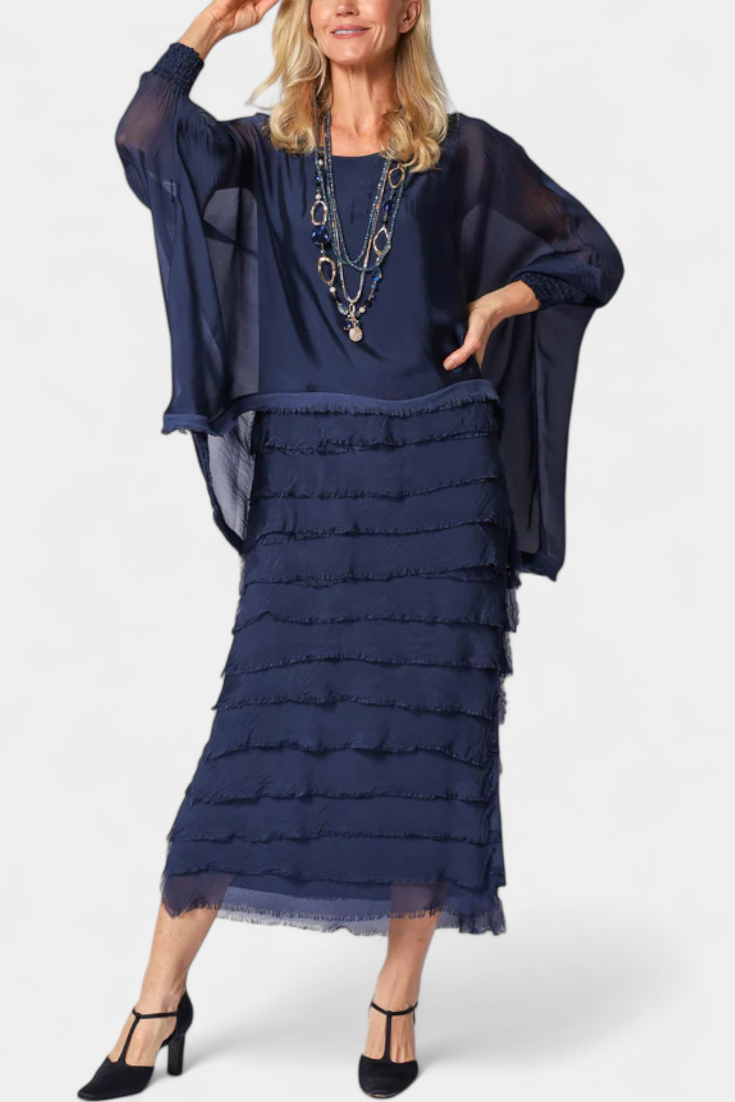 Rosaria | Vestido Midi con Volantes y Bordes Deshilachados