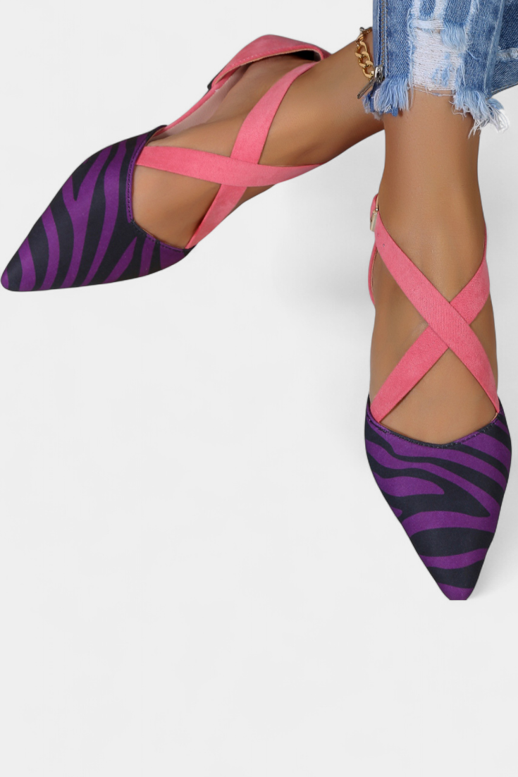 Fenna | Bailarinas con Estampado de Cebra y Tiras Cruzadas
