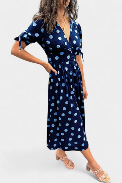 Lizzie | Vestido Midi de Lunares con Escote en V Profundo