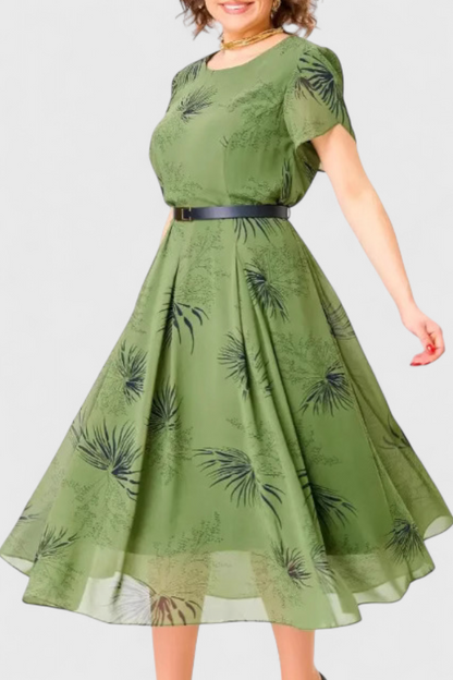 Lupita | Vestido Midi de Chiffon Verde con Corte en A