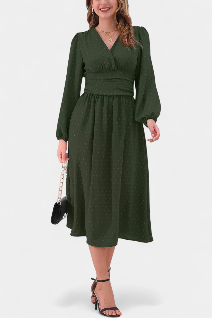 Faela | Vestido Midi de Oficina con Lunares Suizos