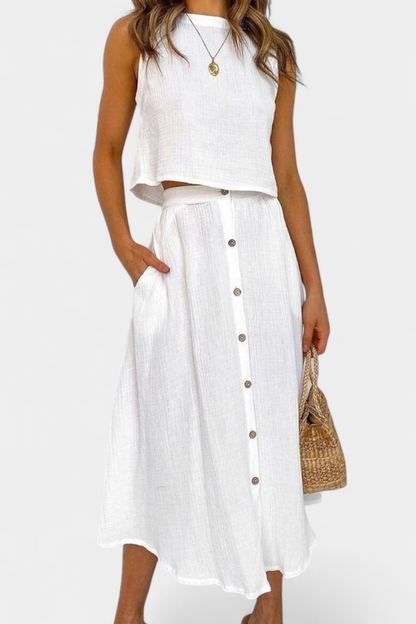 Naha | Conjunto de Algodón con Chaleco y Botones Frontales
