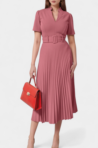 Seliora | Vestido Midi de Trabajo con Cinturón y Plisados