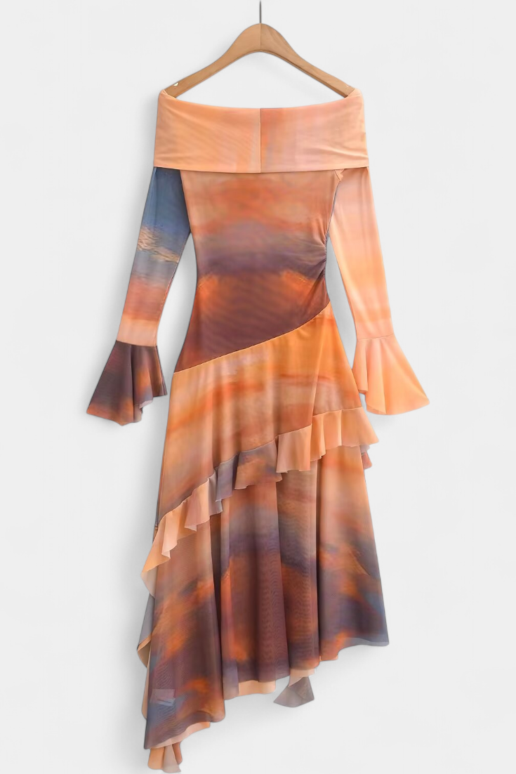 Agentha | Falda Larga Asimétrica con Estampado Tie-Dye