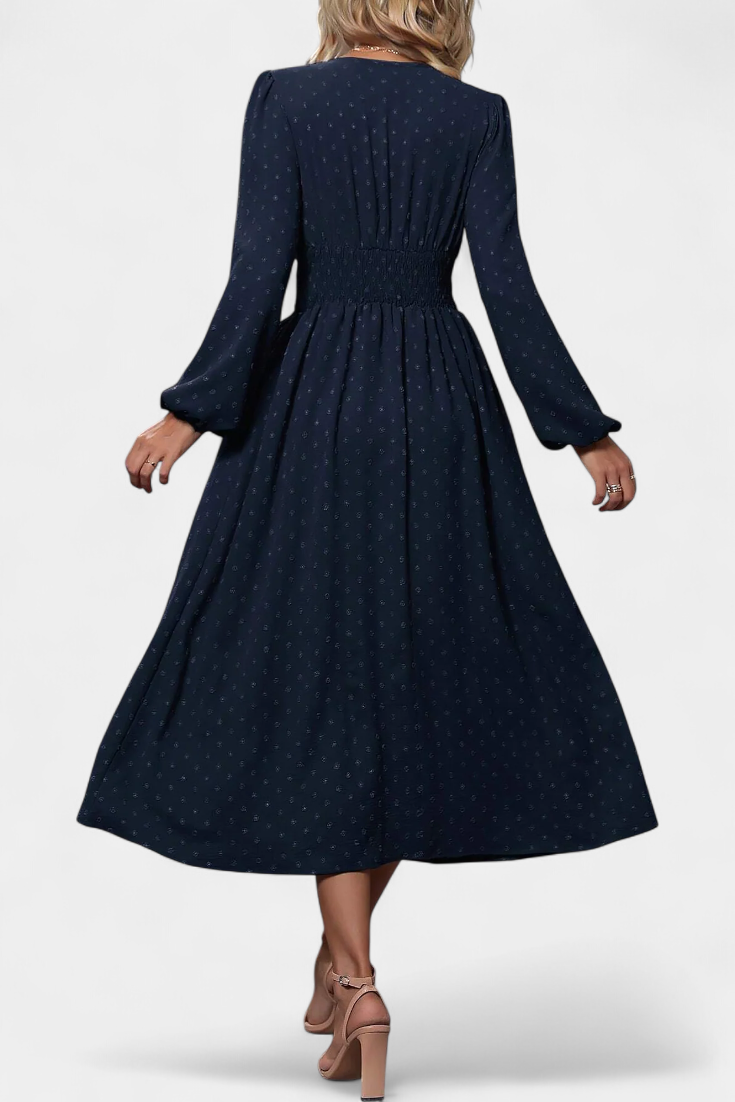Faela | Vestido Midi de Oficina con Lunares Suizos