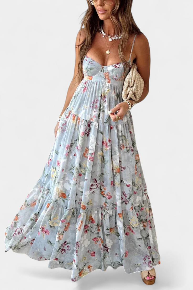 Neha | Vestido Floral con Espalda Abierta y Tirantes Finos