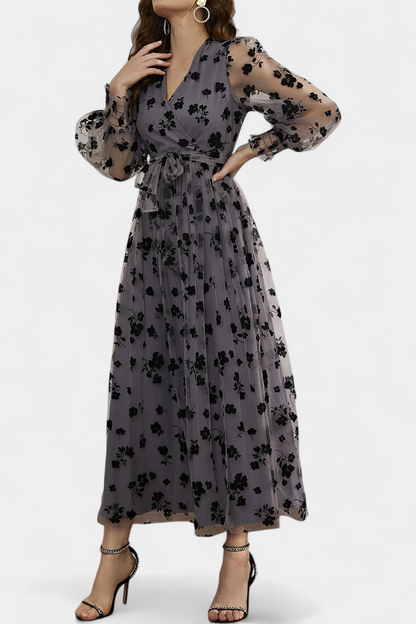 Iolanda | Vestido Maxi de Encaje Floral con Mangas de Linterna