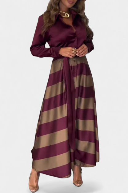 Nessia | Vestido Camisero Largo a Rayas con Cinturón