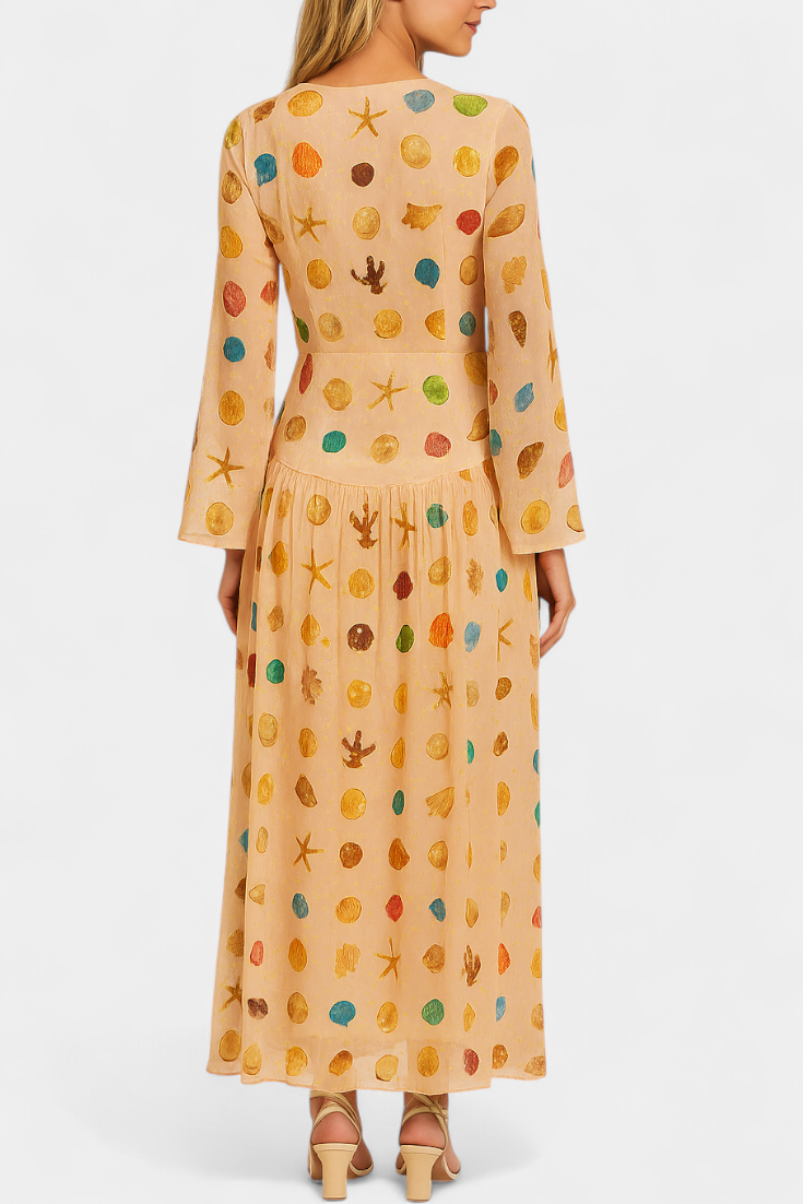 Maricruz | Vestido Estilo Hada con Estampado de Conchas Marinas