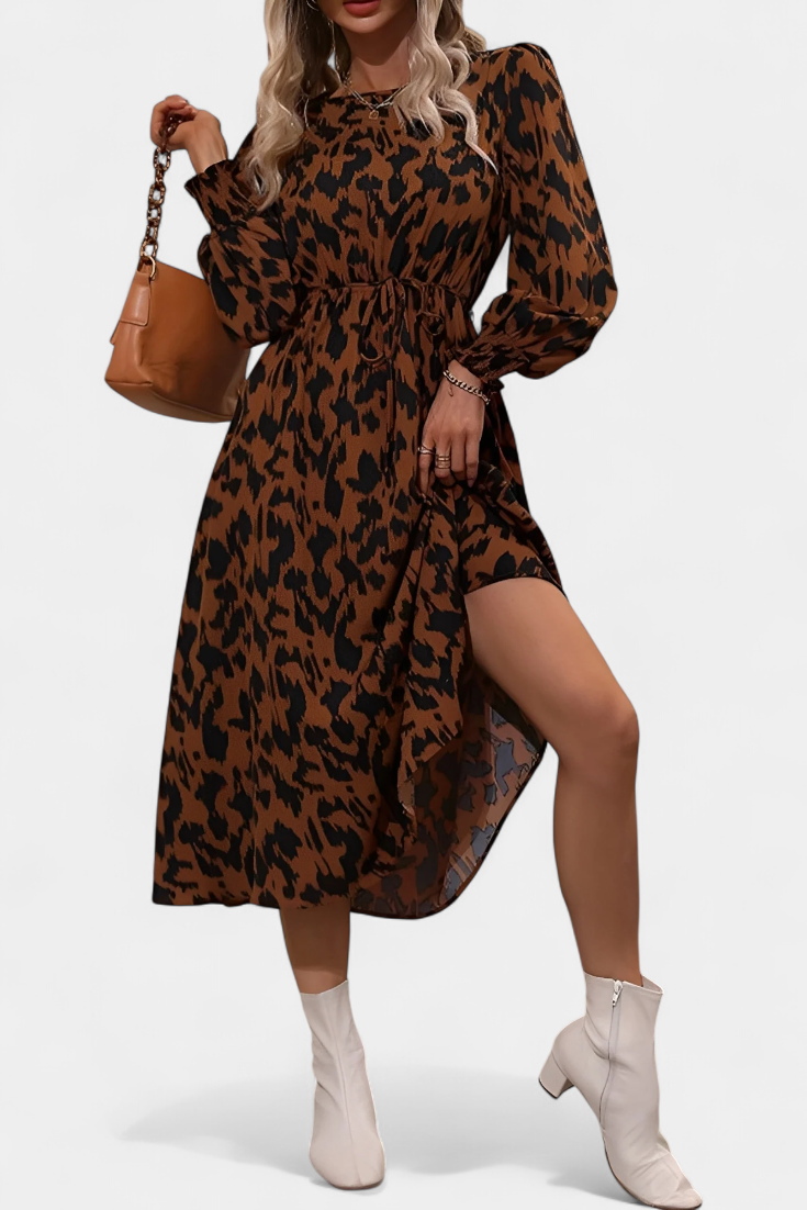 Yasmin | Vestido A-Line de Leopardo con Cintura Ajustable