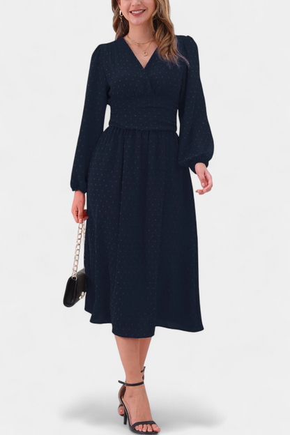 Faela | Vestido Midi de Oficina con Lunares Suizos