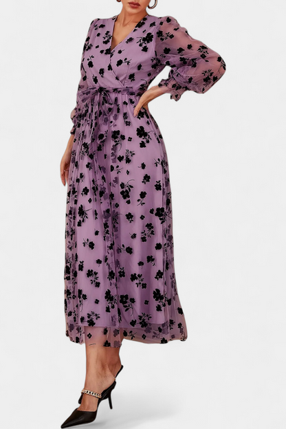 Iolanda | Vestido Maxi de Encaje Floral con Mangas de Linterna
