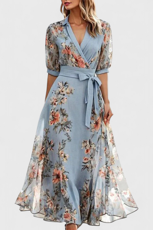 Arlet | Vestido Midi Floral con Escote en V y Silueta Femenina