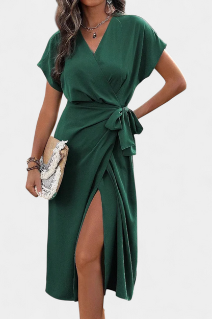 Begoña | Vestido Cruzado con Cinturón y Abertura Sutil